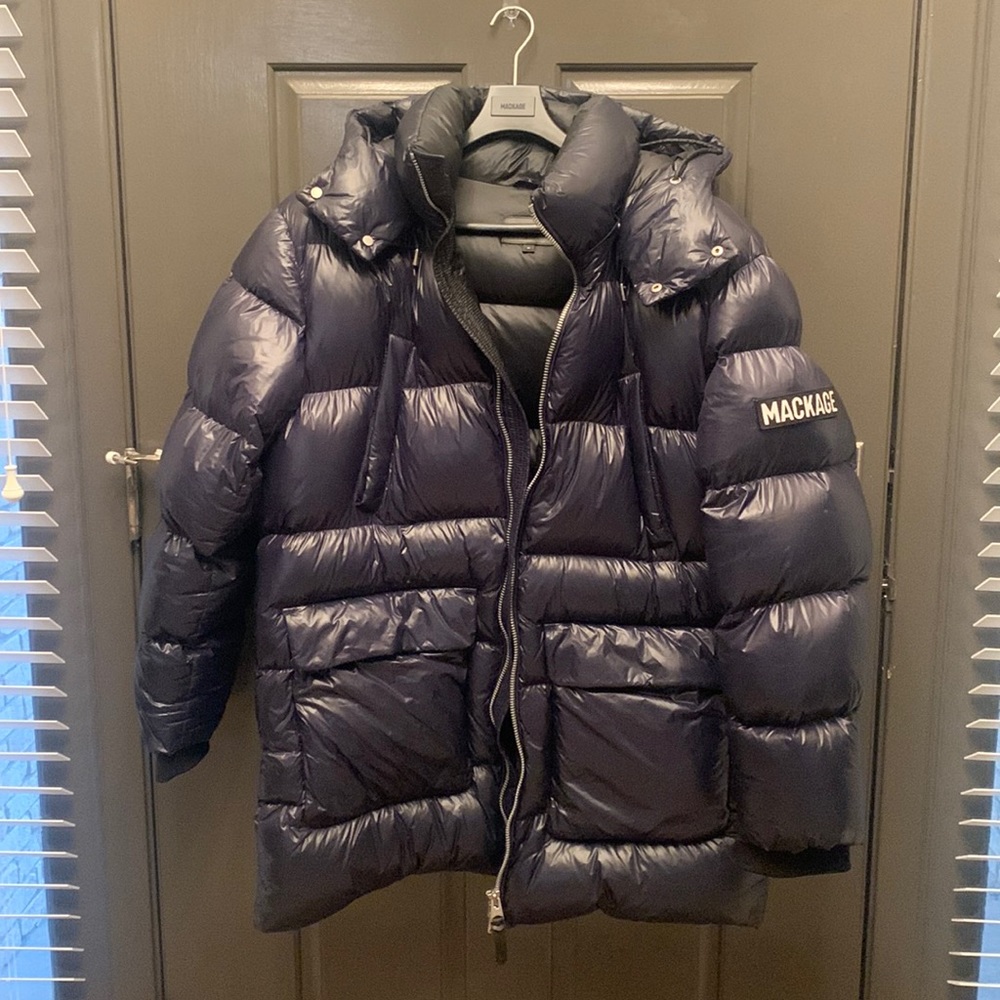 Mackage Kendrick Long Down Puffer Coat Navy Blue